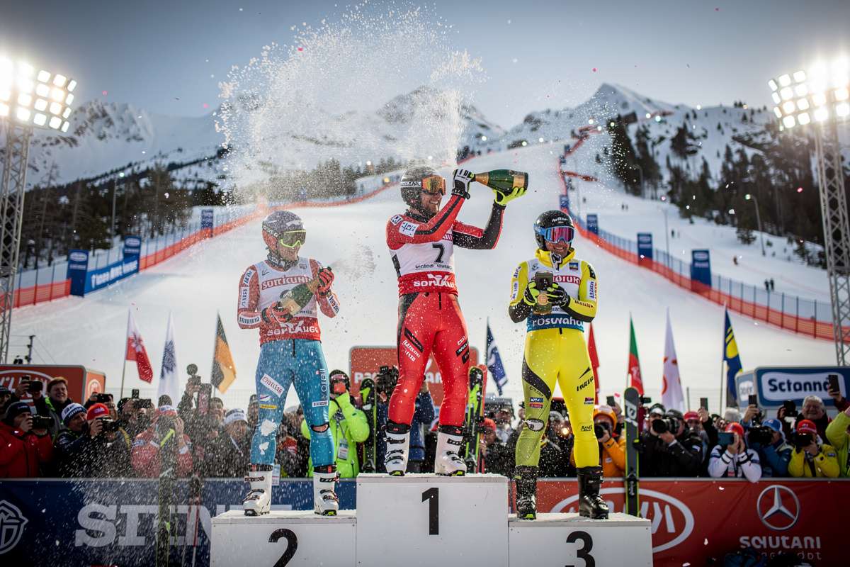 Podium celebration with champagne