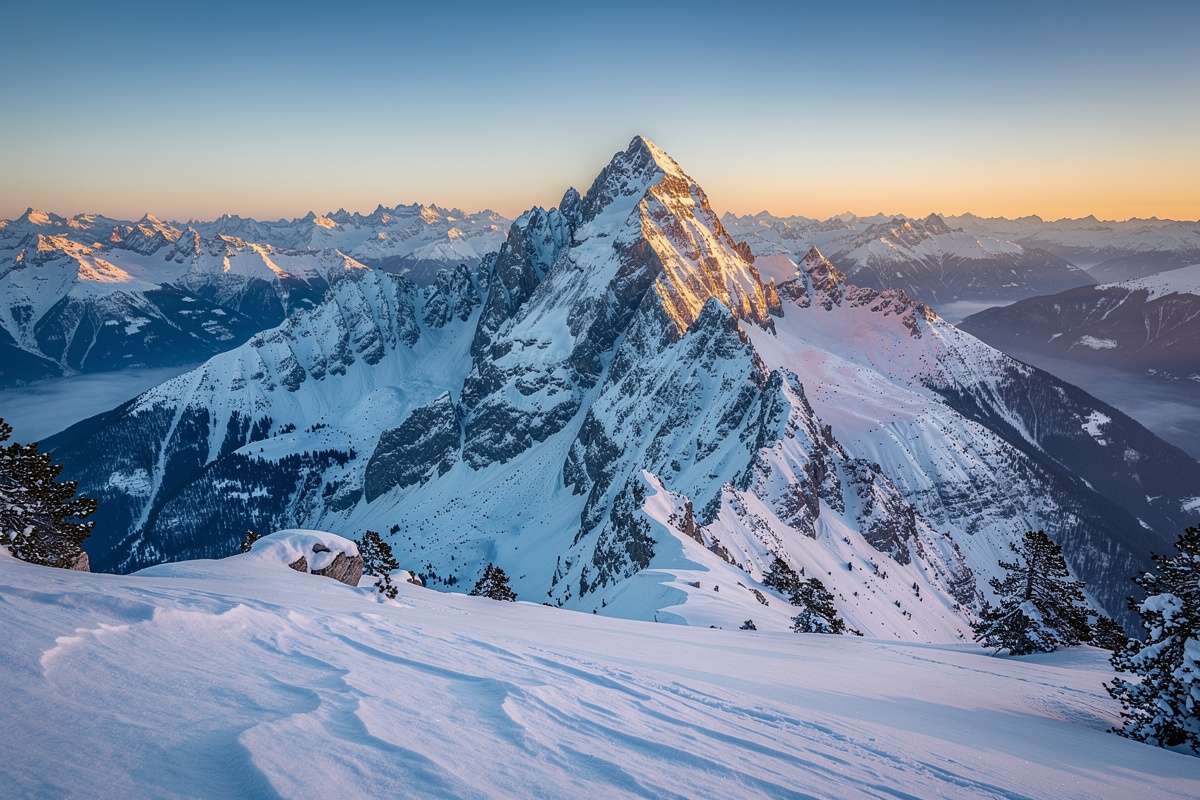 Snowy mountain peak landscape sunny